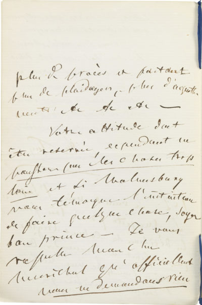 Lettre d'Alexandre I Walewski à Pélissier - Patrimoine Charles-André COLONNA WALEWSKI, en ligne directe de Napoléon