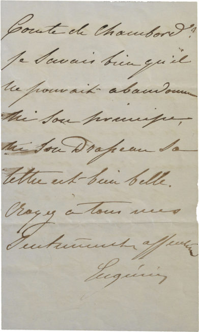 Lettre de l'impératrice Eugénie à la comtesse Walewska - Patrimoine Charles-André COLONNA WALEWSKI, en ligne directe de Napoléon