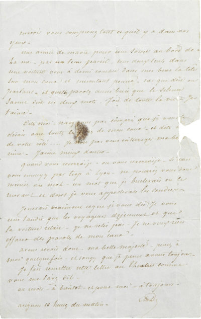 Lettre d'Alexandre Dumas père à Rachel - Patrimoine Charles-André COLONNA WALEWSKI, en ligne directe de Napoléon