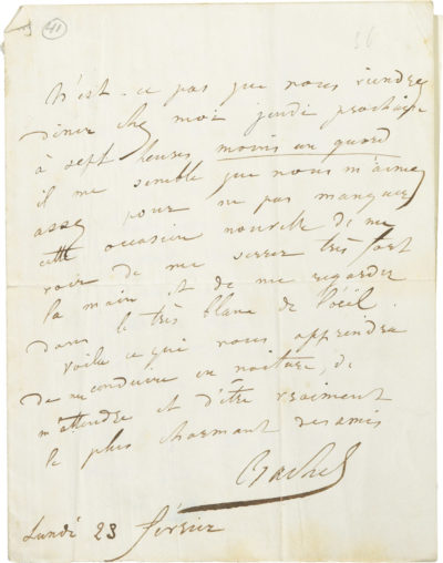 Lettre de Rachel à Musset - Patrimoine Charles-André COLONNA WALEWSKI, en ligne directe de Napoléon