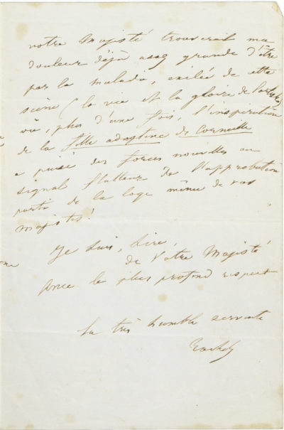 Lettre de Rachel à Napoléon III - Patrimoine Charles-André COLONNA WALEWSKI, en ligne directe de Napoléon