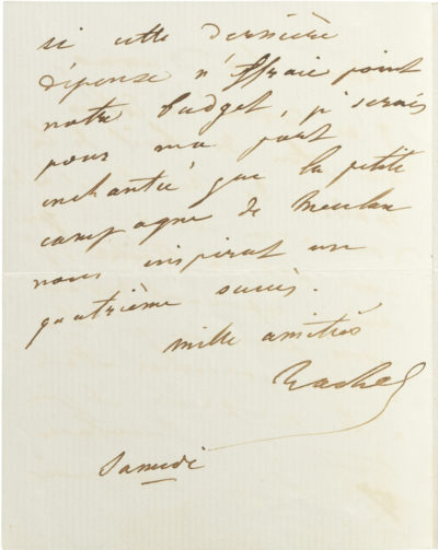 Lettre de Rachel à Alexandre Dumas - Patrimoine Charles-André COLONNA WALEWSKI, en ligne directe de Napoléon