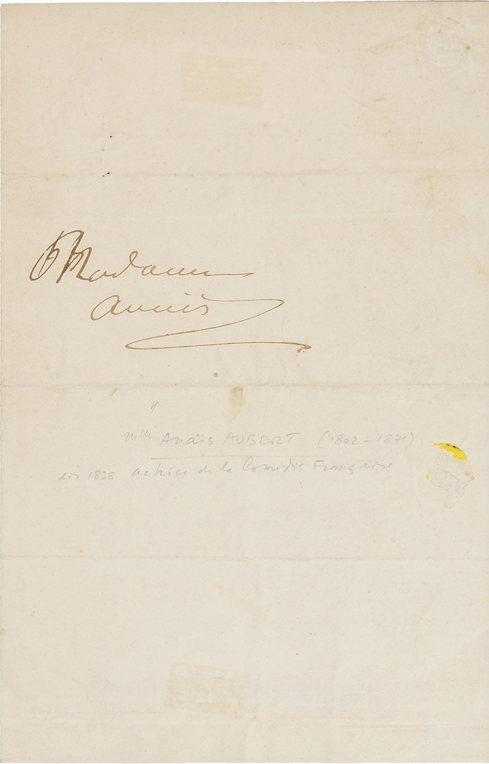Lettre d'Alexandre Walewski I à Anaïs Aubert - Patrimoine Charles-André COLONNA WALEWSKI, en ligne directe de Napoléon
