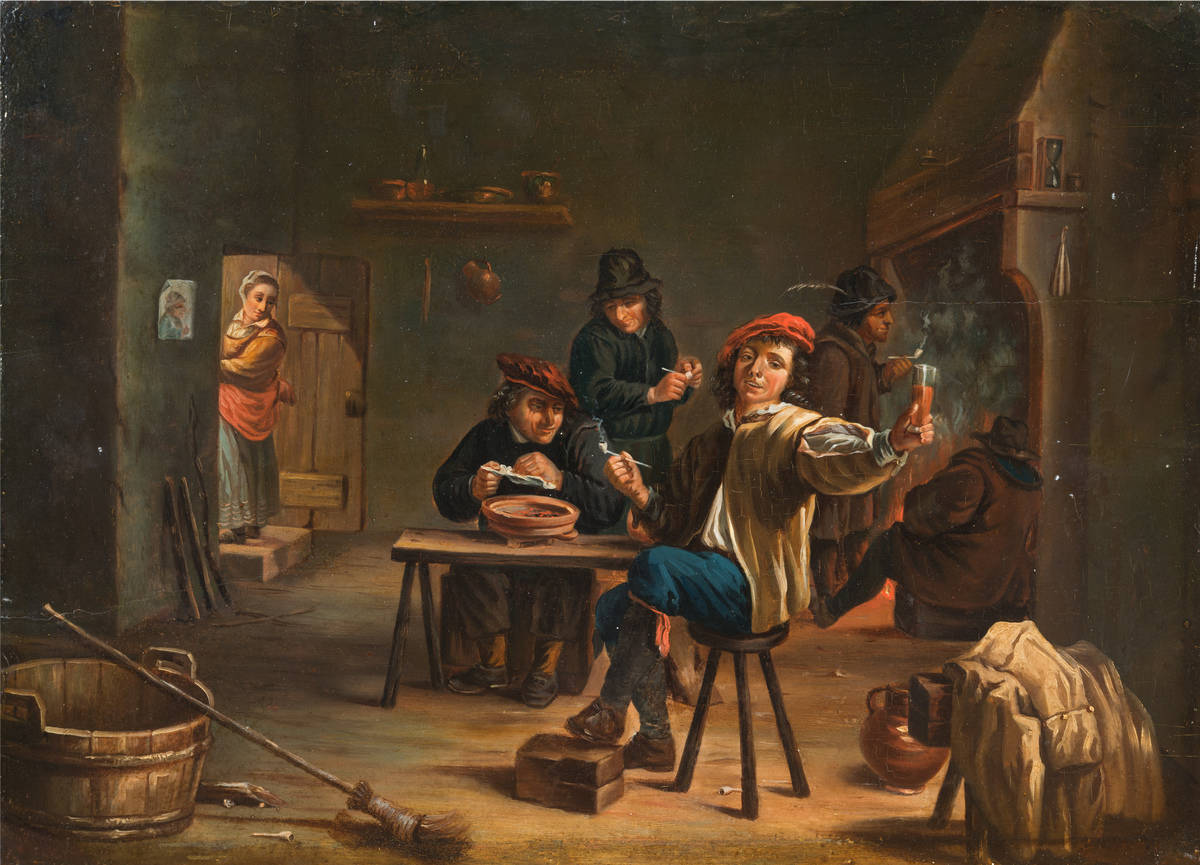Dans le goût de David Teniers - intérieur de taverne - école flamande du XVIIIe siècle